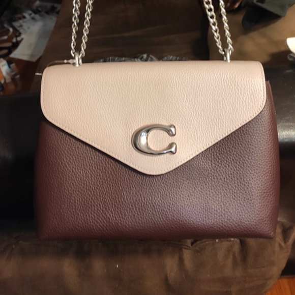 COACH Tammie Shoulder Bag In Colorblock Burgundy Pink Silver Hardware - Picture 6 of 15